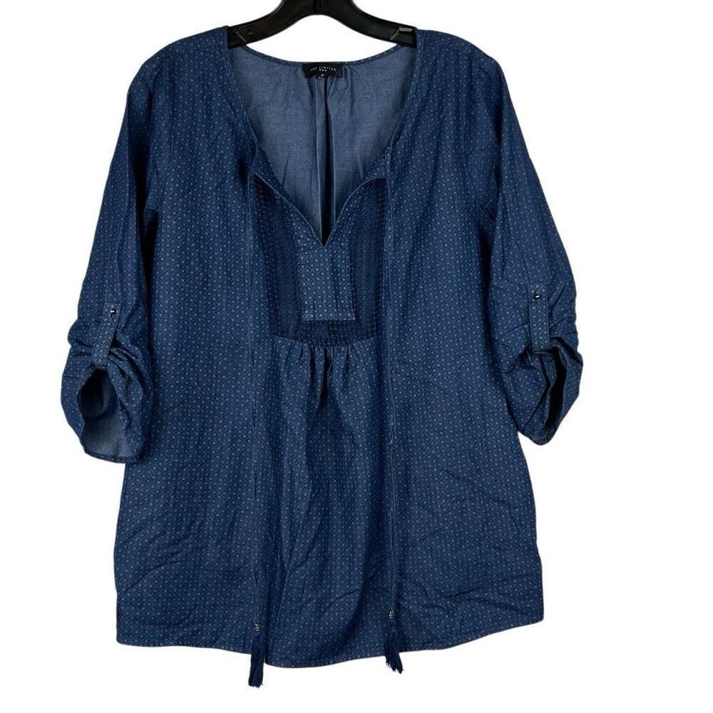 The Limited Denim Babydoll Peasant Blouse Medium